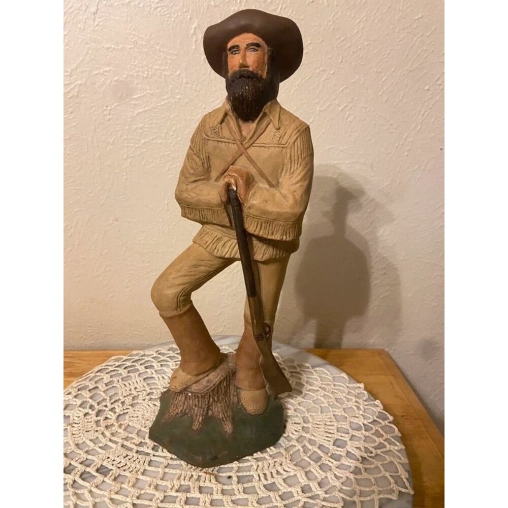 Vintage Hand-Painted Mountain Man Figurine - 12" Tall Buckskin Pioneer Trapper